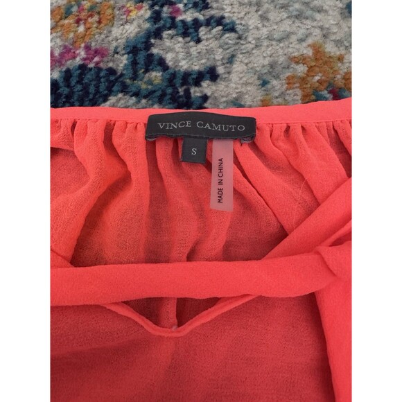 Vince Camuto Neon Orange Sheer Tie Blouse Size Small - Picture 4 of 8
